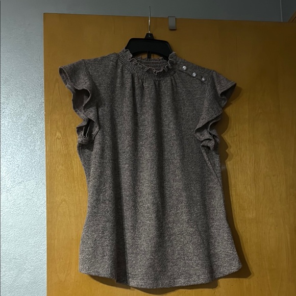 Adrienne Vittadini Gray Ruffled Blouse with Mandarin Collar - Picture 1 of 4